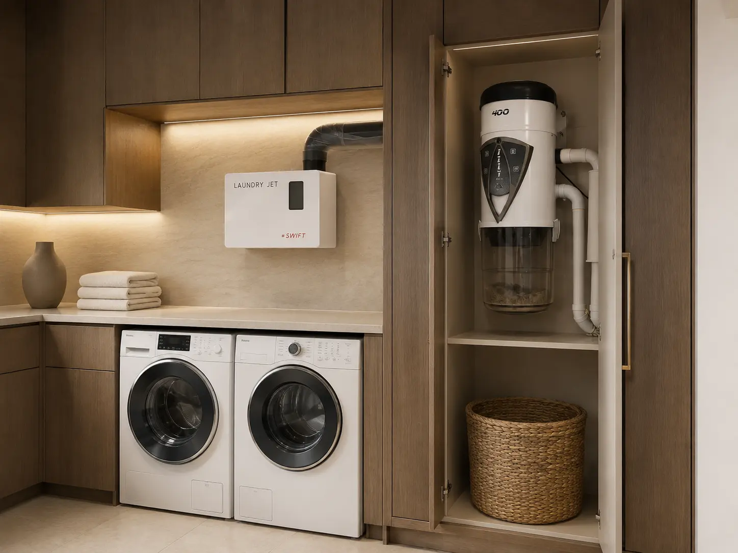 Luksusowa pralnia z systemem Laundry Jet SWIFT i odkurzaczem centralnym